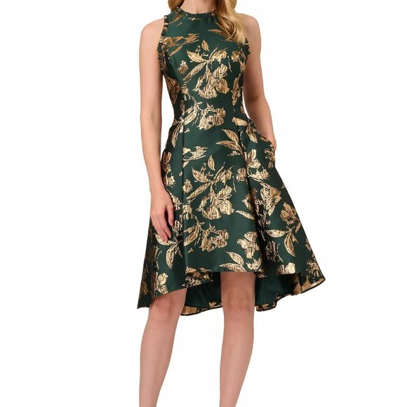 Adrianna Papell Women Ruffled Metallic Jacquard Dress, Hunter, sz 16, MSRP: 179$ - Picture 1 of 5